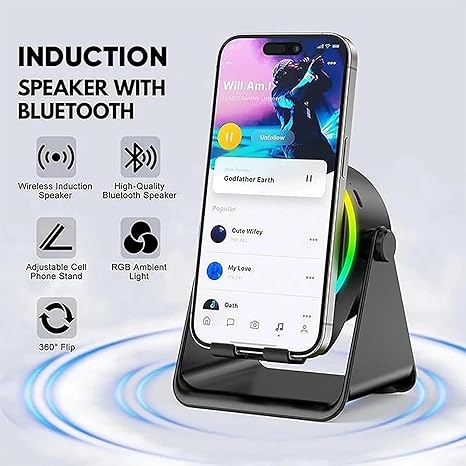 Hot Sales 🔥4 in 1 Wireless Induction Bluetooth Speaker: RGB Light Phone Stand