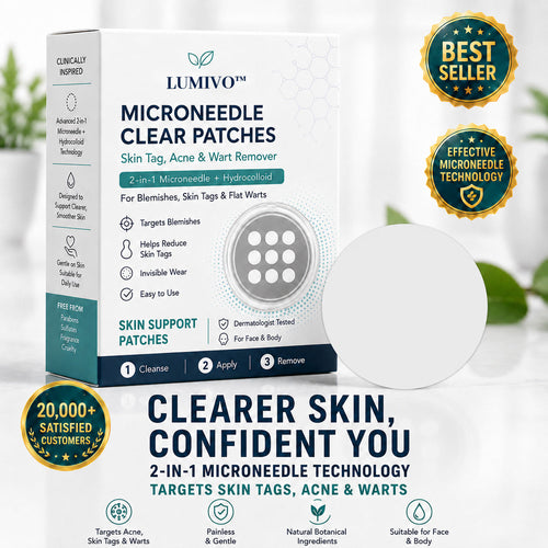 ✨LUMIVO™2-in-1 Microneedle & Hydrocolloid Patch🍀| Removes Raised Moles, Acne, Flat Warts & Skin Tags | Helps Improve Wrinkles, Scars & Blemishes | Invisible Patches for Face & Body