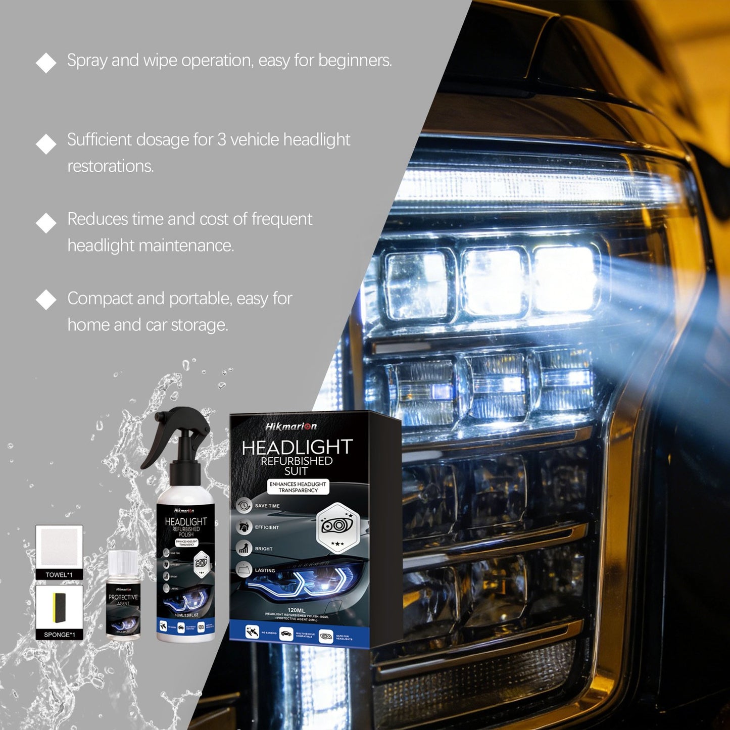 🏆 35K+ SOLD! 🚗Headlight Restoration Kit | 2‐Step No‐Sand Formula for Crystal Clear Lights ✨